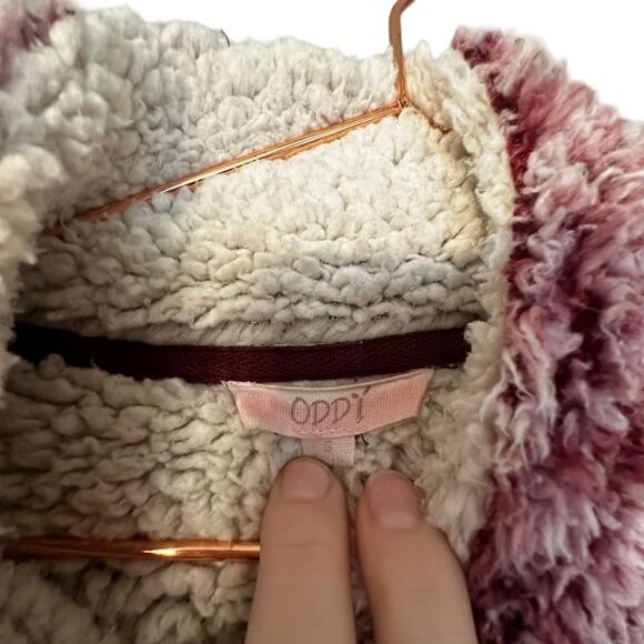 ODDY pink red sherpa popcorn pull over sweatshirt size small - Picture 5 of 7